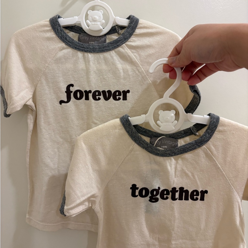 Grey Vintage 24m Set of two kids tees Cream and Gray “together forever” ❤️